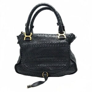 Chloe Marcie Tote Bag Black Calfskin Perforated Leather